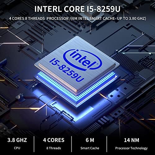 Mini PC, Intel I5-8259U, Mini Desktop Computer Windows 11 Pro, 4C/8T, 16 GB de RAM, 512 GB M.2 SATA SSD, 4K UHD,