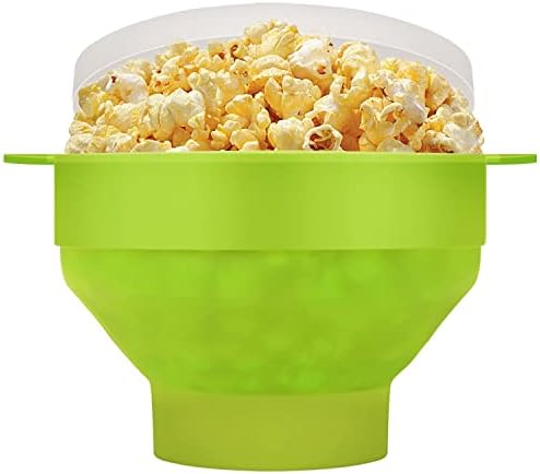 Flexzion Silicone Microondas Popcorn Popper BPA Free Popcorn Bowl Bowl Microwavable Corn Corner com tampa e manusear