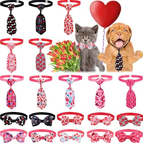 20 peças o conjunto de laços para cães do dia dos namorados inclui 10 laços de estimação e 10 gravatas com colarinho ajustável