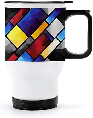 Padrão geométrico no estilo mondriano 14 oz de viagem caneca de café aço inoxidável a vácuo copo com tampa