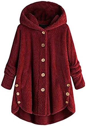 Casacos de inverno para mulheres Fuzzy Moda Casual Botões de encapuzias soltas com manga longa de manga longa Casaco de casaco aconchegante