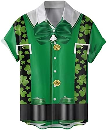 Dsodan St. Patrick's Day masculino Button Down Down Camisetas de manga curta Casual Tops Green Graphic Plus Tamanho Camisa de boliche