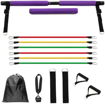 EZ Peach atualizou o kit portátil Pilates Bar com faixas de resistência para homens e homens, equipamentos de fitness, treino de corpo inteiro, academia portátil, barras de treino para exercício, faixa de resistência ajustável, equipamento de ginástica, agachamento