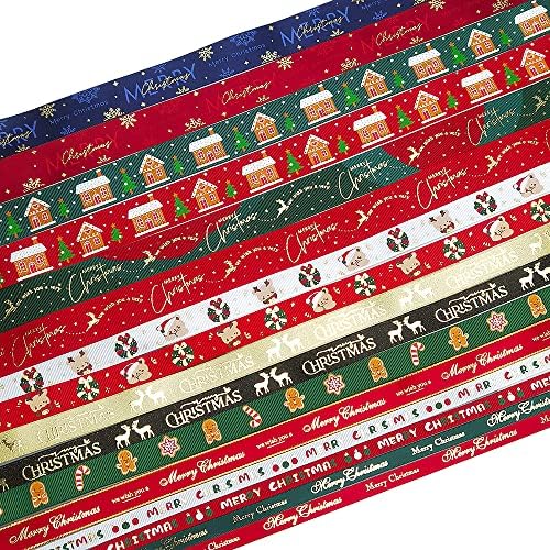 Chenkou Craft 16 Yards mix tamanhos e padrões Feliz Natal Apliques de fita de gestão de poliéster Craft santa fitas