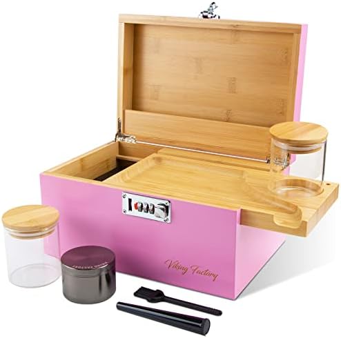 Viking Factory Grande bandeja de caixa de bambu Conjunto com caixa decorativa de trava de combinação Caixa de armazenamento à prova