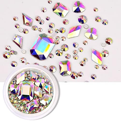 N/A 1 Box Glitter 3D Rhinestones ab traseiros planos de pedras brilhantes Decorações de arte de unhas de tamanho misto Gemas de cristal Acessórios de estras de cristal