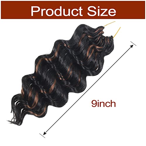 Cabelo de crochê de onda oceânica 9 polegadas de 8 polegadas Cabelos de crochê de onda profunda para mulheres negras, extensões de cabelo de traidores sintéticos ondulados aquáticos