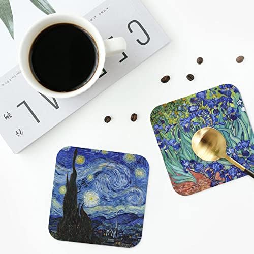 Coasters boeshiba para bebidas Couro Van Gogh Art Coasters Conjunto - Use 6 pinturas famosas de van Gogh, presentes exclusivos de inauguração