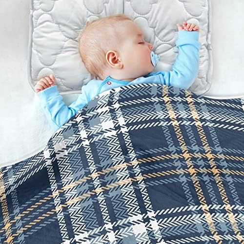 Cobertor cobertor de algodão xadrez azul para bebês, recebendo cobertor, cobertor leve e macio para berço, carrinho,