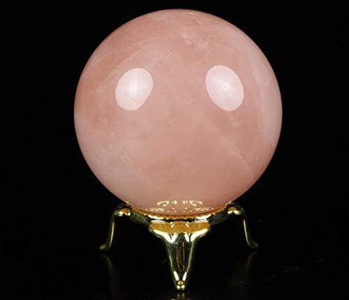Rikoo 2.0 Rose Quartz Crystal Ball Sphere com suporte de metal, esfera de bola de pedra preciosa, escultura de belas artes, estátua de pedra de cura de Reiki.1223