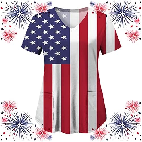 4 de julho Camisetas T para Women USA SMAND SMERTRA CORRETA VENDA DE MANUFA CUNTE COM 2 POLOS BLOSH TOP Holiday Casual Workwear