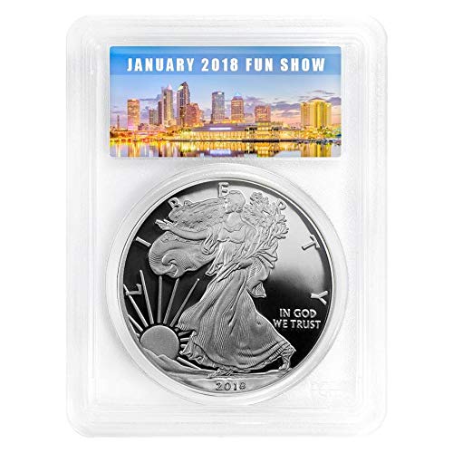 2018 W Silver Eagle 2018 W Silver Eagle 2018-W Provo American Silver Eagle PCGS PR70 DCAM Primeira greve Fun Show