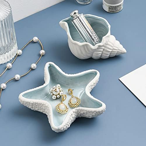 IniFlm CHICH/bandeja de estrela do mar/proveiteira/bandeja de concha, azul de armazenamento criativo tigela de bugiganga anéis
