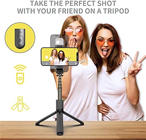 Tripé do bastão de selfie com luz de preenchimento, alumínio de alumínio Salto de selfie Stand e suporte para telefone com remoto sem fio, luz de selfie para transmissão ao vivo, maquiagem, vídeo do YouTube, compatível com iOS/Android