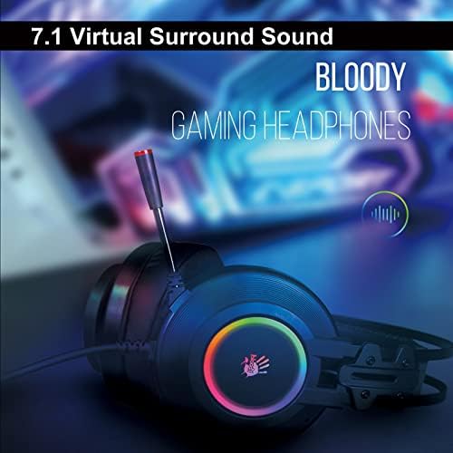 Bloody G528C Wired RGB Gaming Headset, 7,1 som surround virtual, microfone cancelamento de ruído com cabo USB trançado, controle