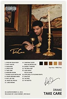 YGULC Drake Poster Take Care Music Album Capa assinada edição limitada Limited Canvas Poster Decoração de quarto da sala de escritório Decoração Decoração do escritório do presente de criação: 16x24inch
