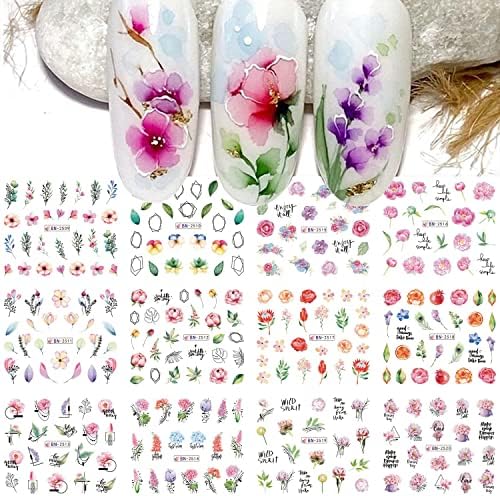 Silpecwee 36 folhas Decalques de unhas de primavera para mulheres Decalques de água da unha Decalques