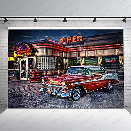 Vidmot 50's Rock Roll Diner Backdrop 1950s Vintage Cardrop Retro nostalgia Photography Background 7x5ft Classic Car