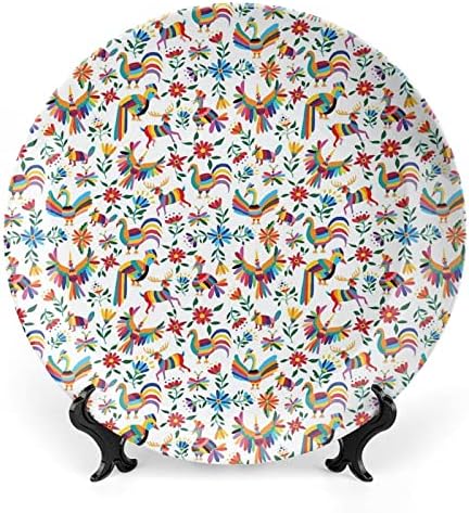 Placa decorativa de 7 polegadas, porcelana redonda mexicana, design tradicional de design de arte latino -americano Flores