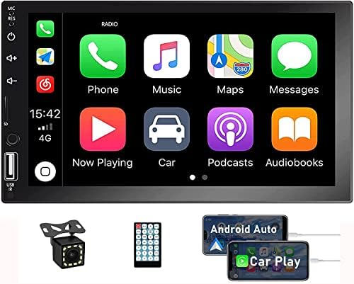 Estréreo de carro duplo Din, rádio do carro no painel com Apple CarPlay/Android Auto Bluetooth 7 polegadas HD Touchscreen