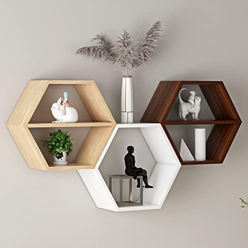 Fifor 3 PCs Prateleiras flutuantes hexagonais, prateleira de favo de mel montada na parede, para cozinha, quarto, sala