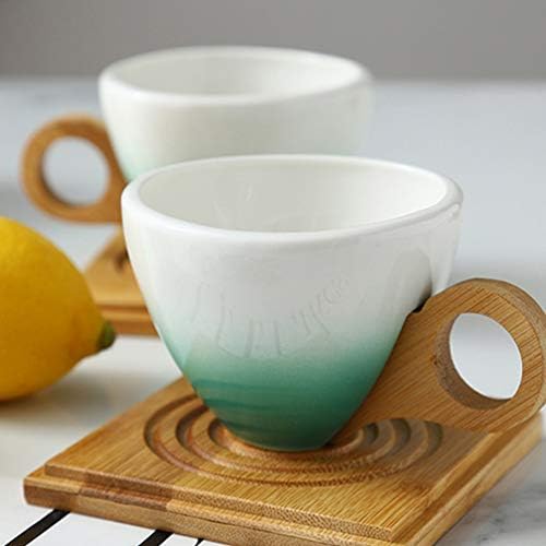 Expresso de expresso de hemóton copo de café k xícaras de café cerâmica com pires de bambu copos de chá de porcelana Tarde Presentes