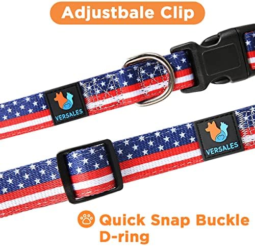 Versales American Flag Dog Collar, neoprene macio acolchoado de nylon de nylon colar ajustável para cachorros pequenos, médios e grandes