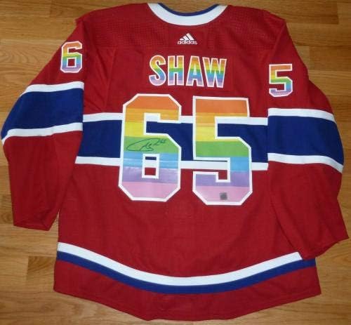 Andrew Shaw Montreal Canadiens Game Usado Jersey da noite de orgulho assinado Habs Loa -Coa - jogo usado NHL Jerseys