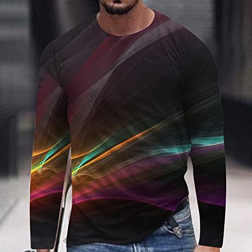 Camisa de moda masculina listra colorida t-shirts impressa a tripulante de manga longa de manga longa
