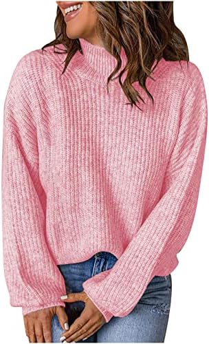 Suéteres elegantes de gola alta feminina Casual Manga longa de manga longa malha de malha de malha na moda Tops de suéter