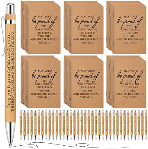 Conjunto de 36 canetas retráteis de bambu e notebooks de bolso Kraft Professor Inspirational Journal pode você se orgulhar do