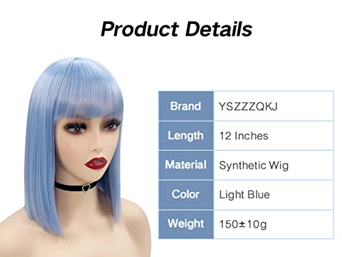 Yszzzzqkj Azul claro peruca curta peruca com franja direta perucas de moda fofas para mulheres Cosplay de natal peruca colorida 12 '' '
