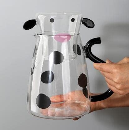 NPKGVia Cartoon Cow Glass de água de vidro transparente com garrafa de água com garrafa de água de vidro e xícara de xícara de copos