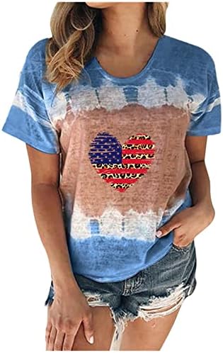 American Flag Sunflower Tops Mulheres Moda Tie Dye 4 de julho Patriótico Tees 2023 Blusa do Dia da Independência do Verão