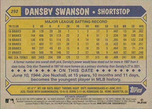 2022 Topps Archives #292 Dansby Swanson 1987 Topps NM-MT Atlanta Braves Baseball