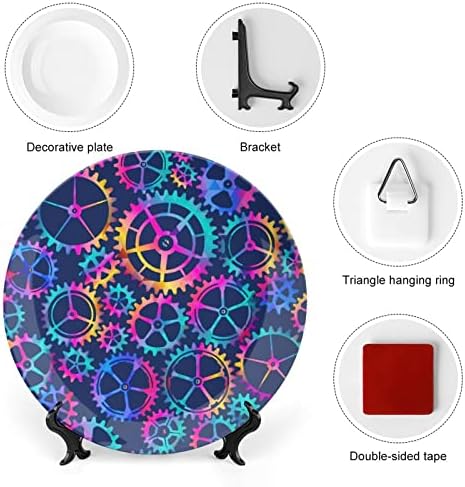 Placas decorativas de china de osso de engrenagem colorida com ornamentos pendurados em pratos de jantar