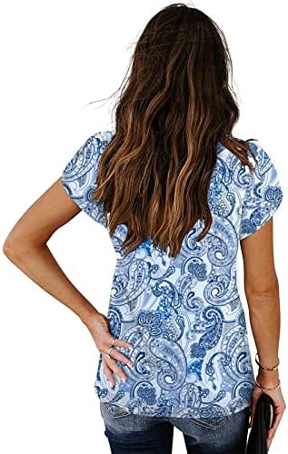 Camisas de compressão para mulheres de manga longa verão de manga curta v pescoço de pétala floral camisas impressas casuais