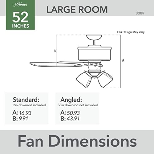 Hunter Fan Company, 50895, ventilador de teto branco de swanson de 52 polegadas com kit de luz LED e corrente