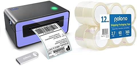 Impressora de etiqueta de remessa Polono, impressora de etiqueta térmica 4x6 para pacotes de remessa, fabricante comercial de etiqueta térmica direta, fita de embalagem pesada, 2,7 mil, 1,88 x 60 m, total 720y, 12 rolos