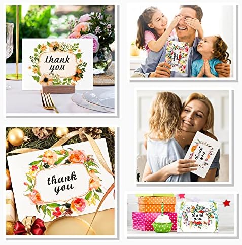 Cartões de agradecimento com envelopes, 36 Notas de agradecimento floral 36 com 36 envelopes 6 lençóis adesivos por meio, em branco