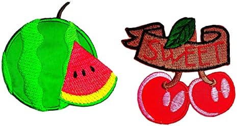 HHO Patch Defina 2 peças. Cereja vermelha e fruta de melancia em remendos de desenho animado Apliques Aplique Patch Acessórios Diy For