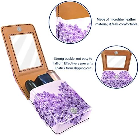 Caixa de batom de flor em forma de amor roxo com espelho para couro de bolsa, bolsa de suporte de maquiagem cosmética, segura 3 tubos