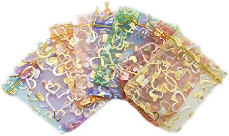 Yyaaloa 100pcs mini sacos de organza mista de coração puro, sacos de beleza de presente chiques, sacolas de doces de doces de