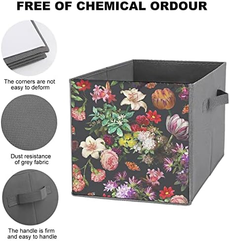 Bins de armazenamento dobrável de couro floral multicolorido