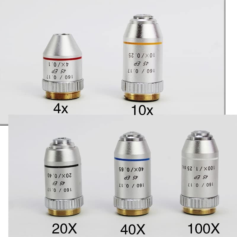 Kit de acessórios para microscópio Lens de objetivos acromáticos, microscópio biológico 4x 10x 20x 40x 60x 100x