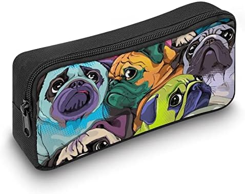 Retrato de muitos pugs Lápis Caixa de capa de caneta Organizador de armazenamento Bolsa de maquiagem de artigos de