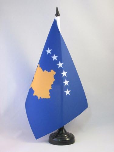 AZ Flag Kosovo Bandeira 5 '' x 8 '' - bandeira da mesa Kosovar 21 x 14 cm - Beck de plástico preto e base