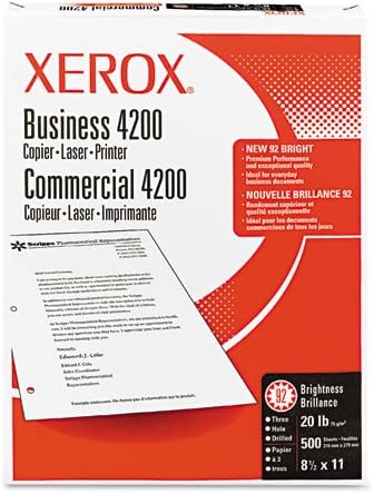 Xerox Business 4200 Copy Paper, 92 Brightness, 3 buracos perfurados, 20lb, LTR, nós, 5000/ctn