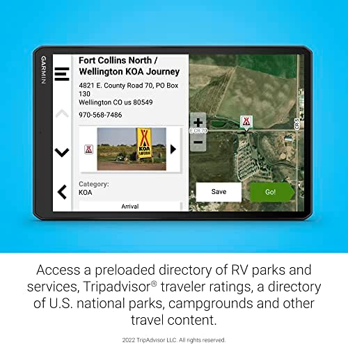 Garmin RV 1095, Navigador de RV GPS de 10 ”de 10”, roteamento de trailers de RV personalizado, imagens de satélite de alta resolução, diretório de parques e serviços de RV, paisagem ou exibição de exibição de retrato