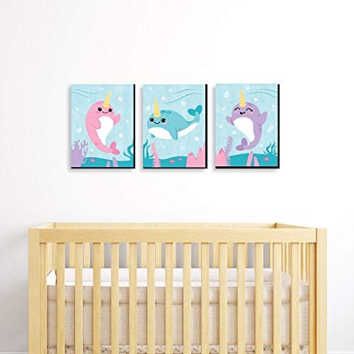 Big Dot of Happiness Narwhal Girl - Under the Sea Bursery Wall Art and Kids Room Decorações - Ideias para presentes - 7,5 x